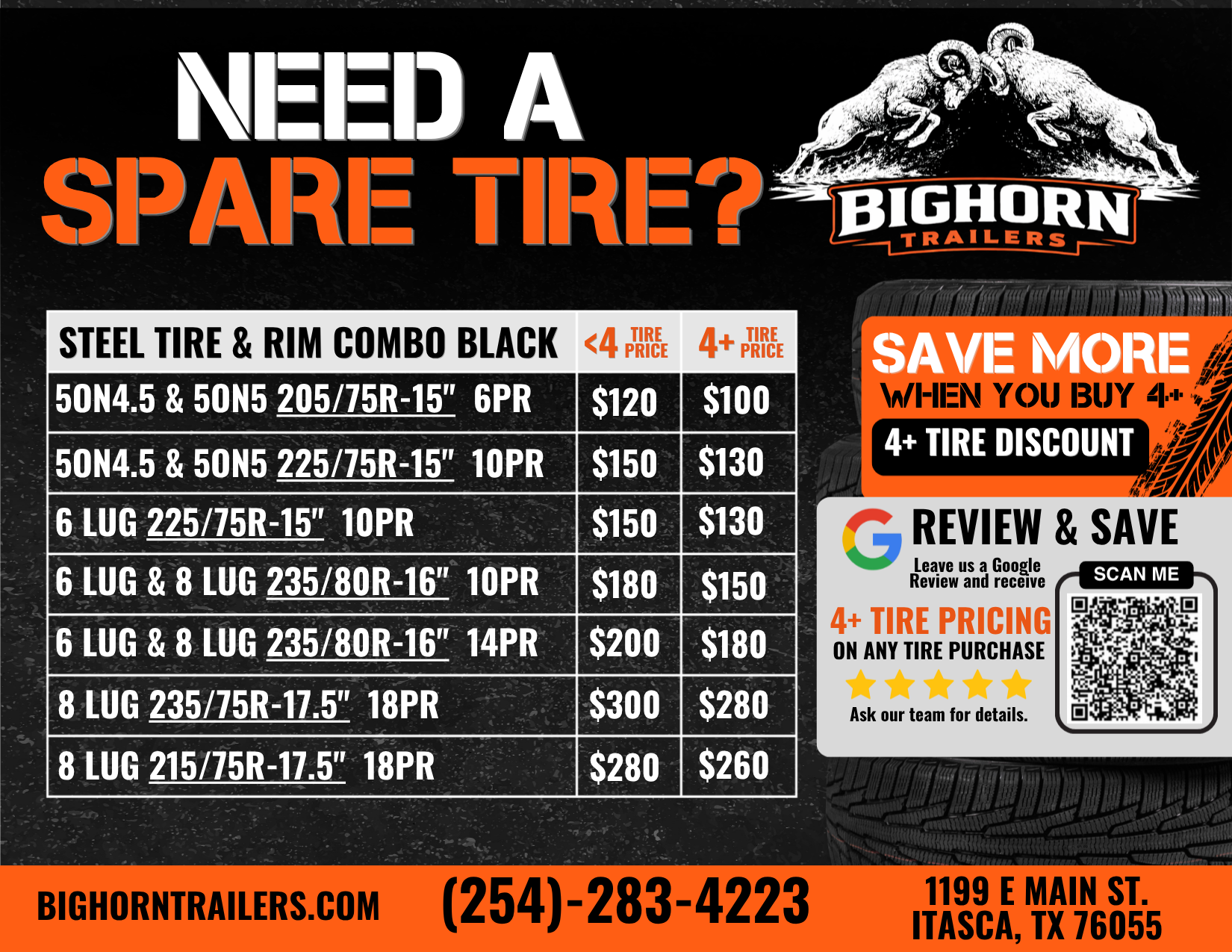 BigHorn Trailers steel tire and rim combo pricing